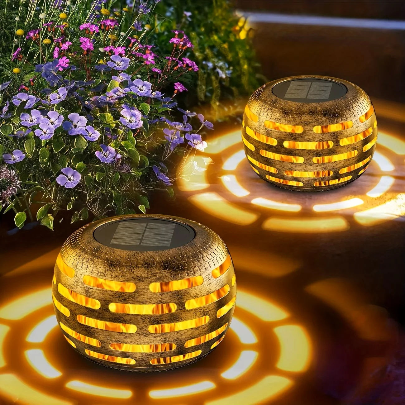Hollow Out Retro Metal Solar Lanterns Outdoor LED Garden Decor