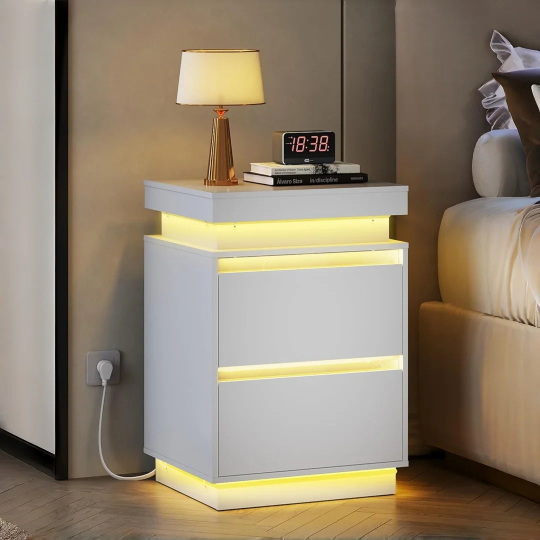 GALAXHERO Smart Nightstand With LED Lighting And Charging Station