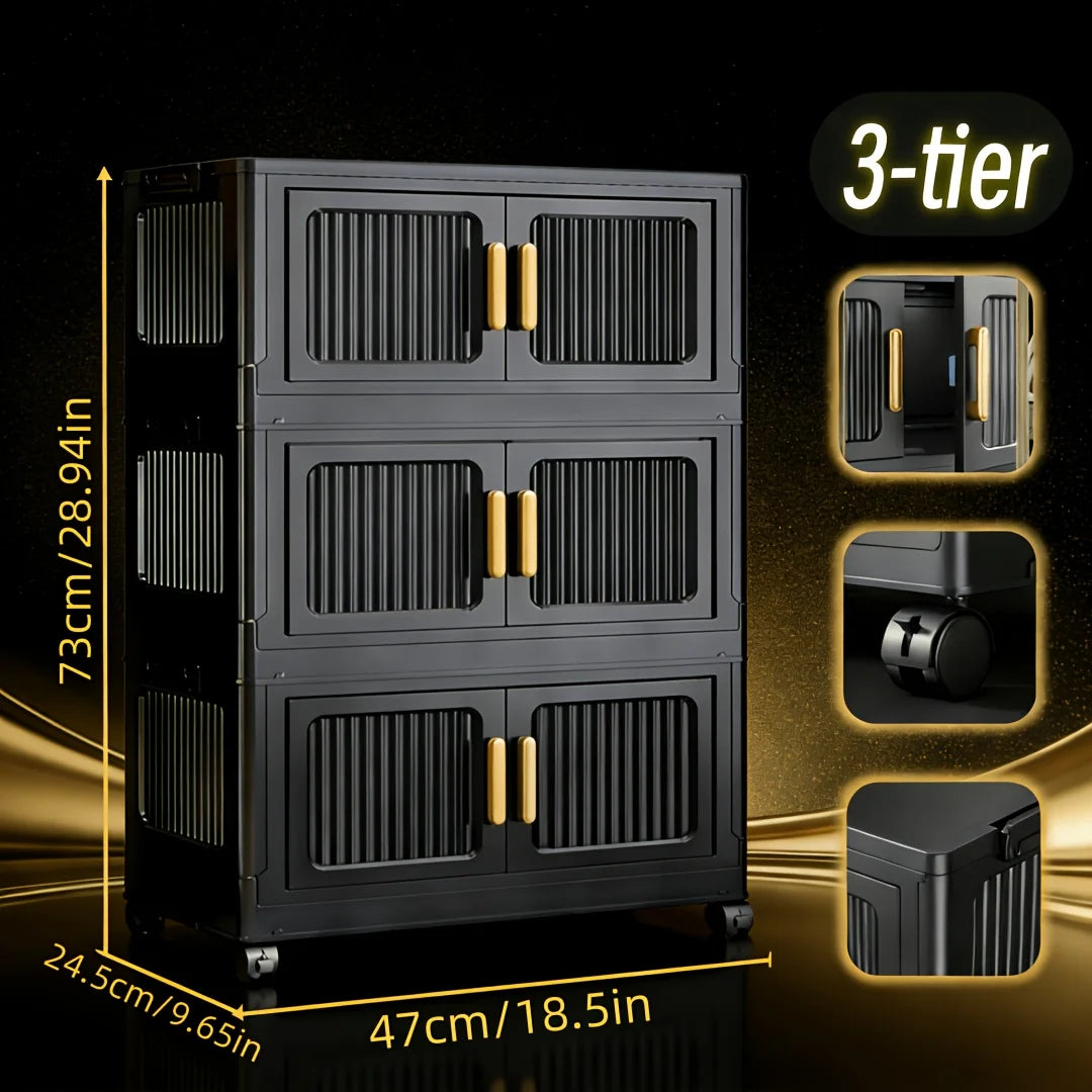 ONENOBLE Folding Storage Cabinet Modular Stackable with Ventilated Doors