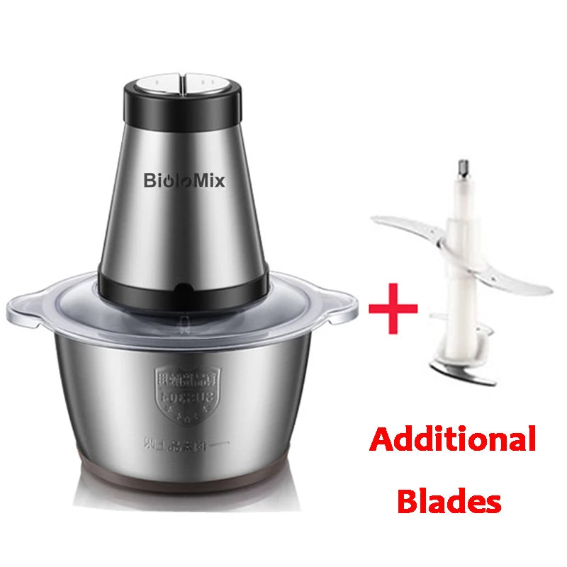 Biolomix 500W Stainless Steel Two Speeds Electric Chopper And Meat Grinder
