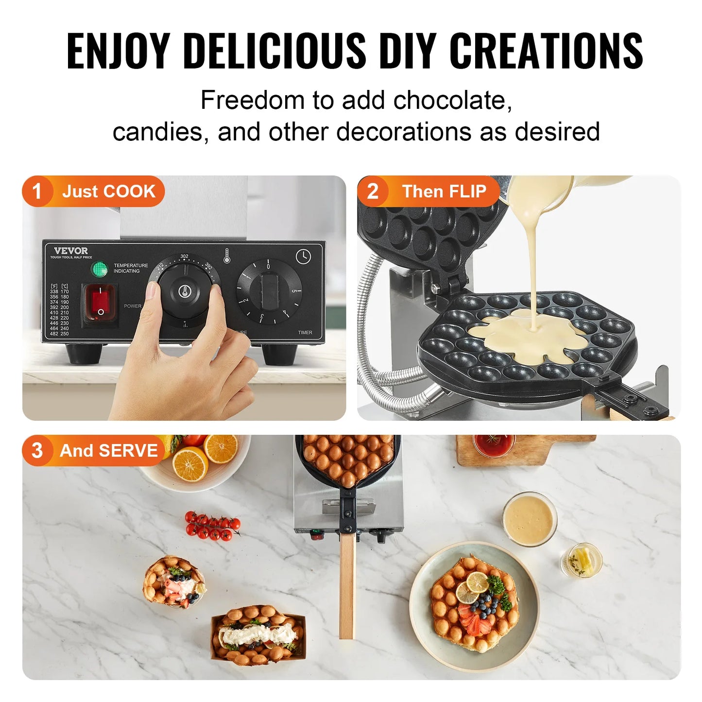 SucceBuy Commercial Bubble Waffle Maker Nonstick Dual Pan Temperature Control