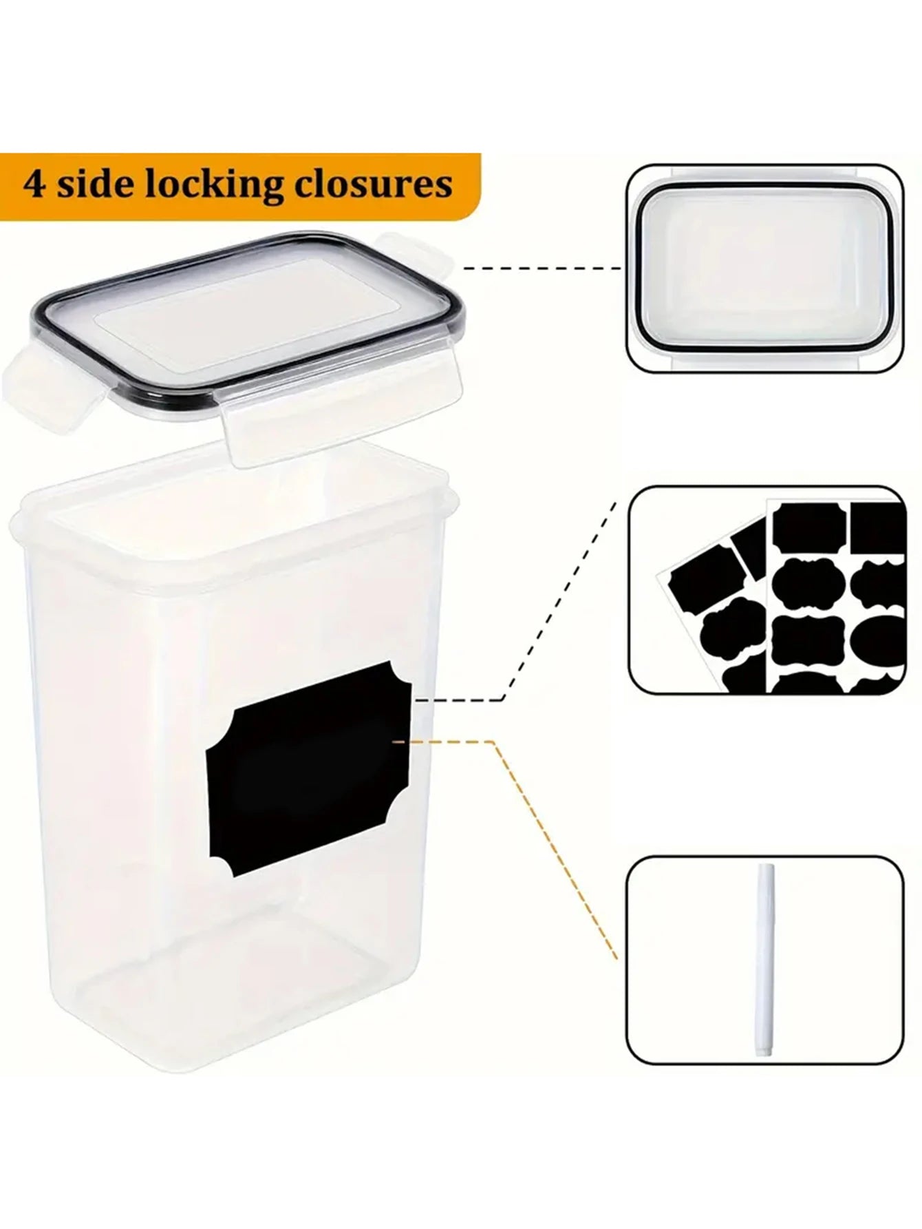 Airtight Rectangular Food Storage Containers With Labels