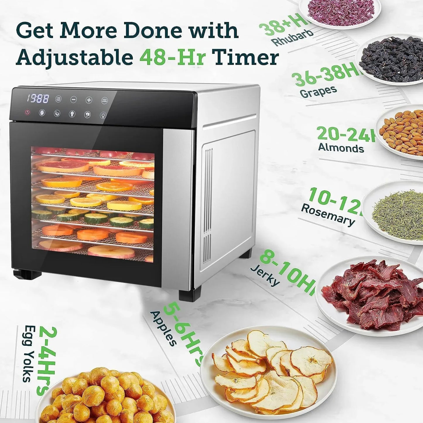 SNDOAS 8 Tray Stainless Steel Food Dehydrator 600W Digital Timer