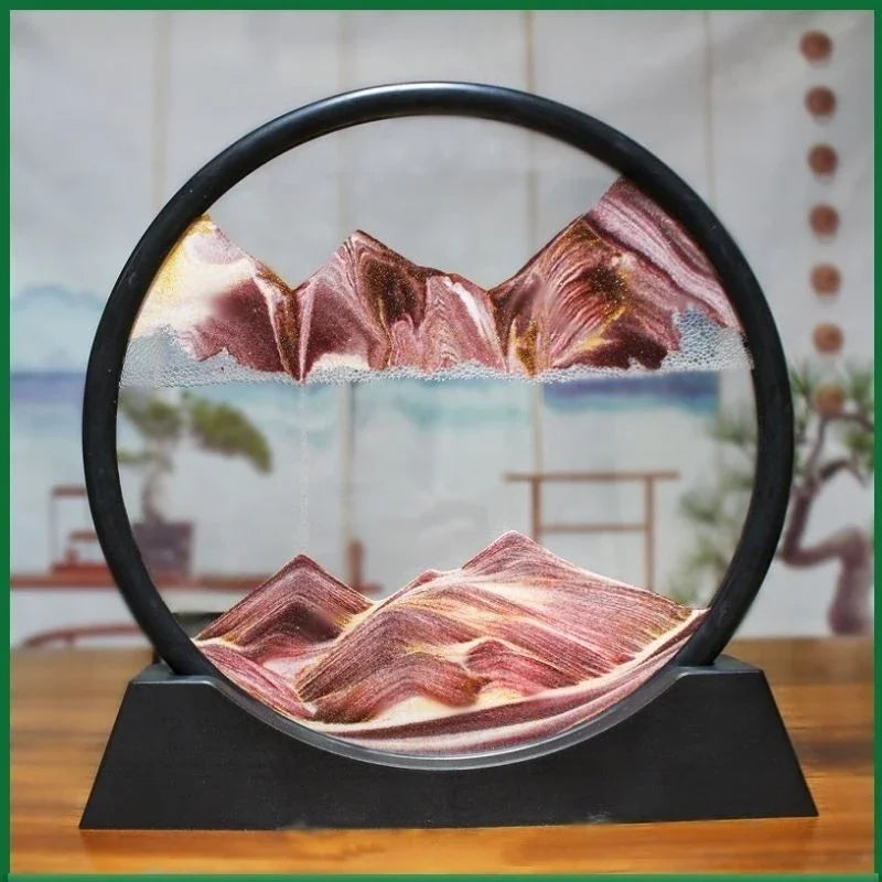 3D Moving Sand Art Round Glass Sandscape Hourglass Gift Decor