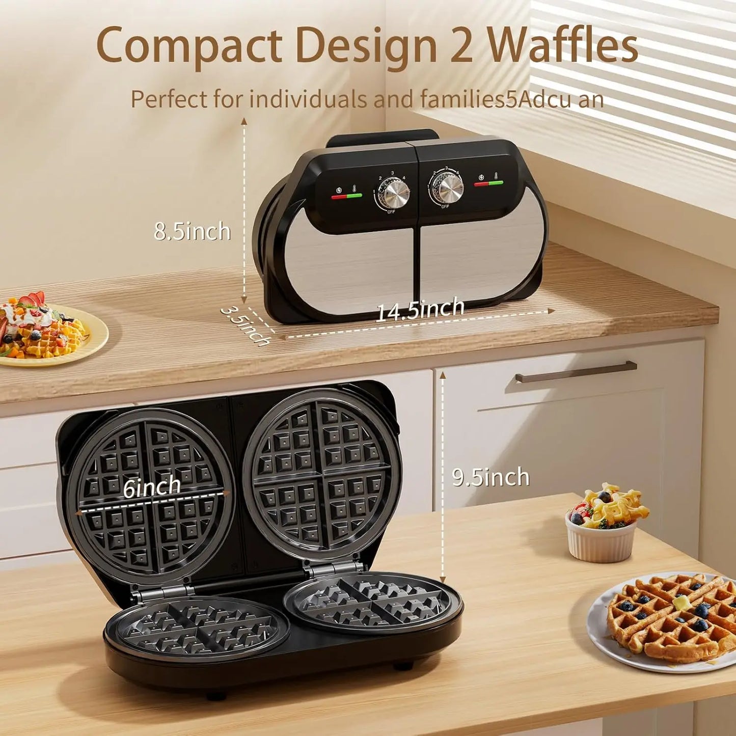 Double Belgian Waffle Maker 1400W For Breakfast And Snacks