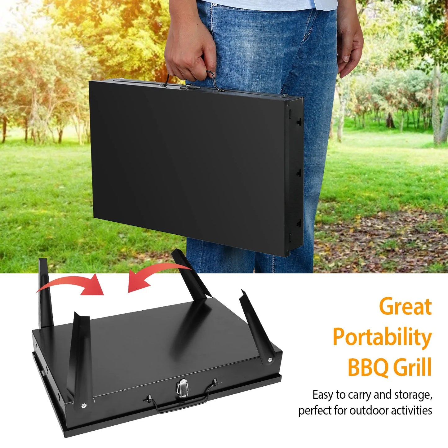 Portable Charcoal Grill Foldable Suitcase For Outdoor Camping