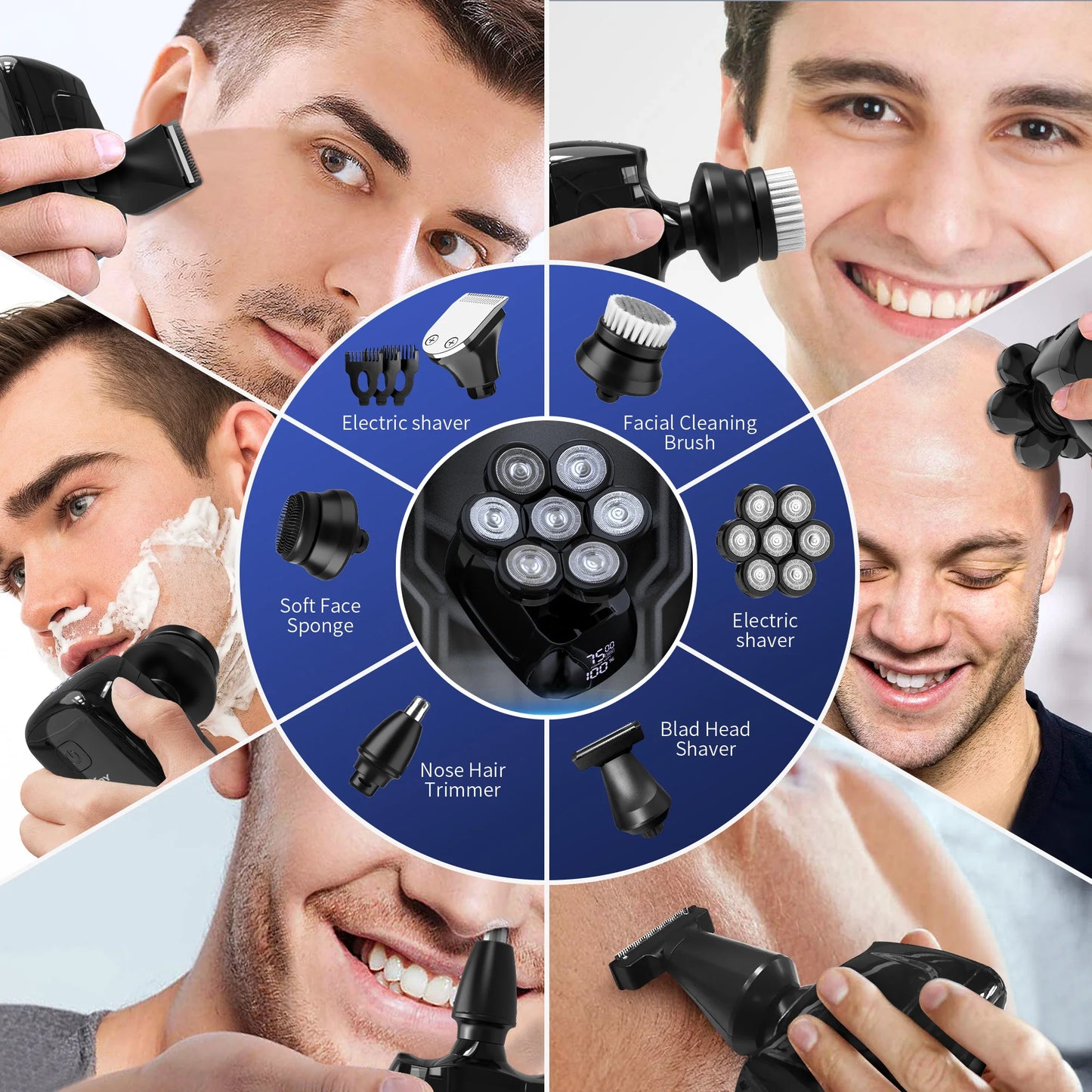 Sejoy Waterproof 6In1 Electric Shaver For Men With Nose Trimmer