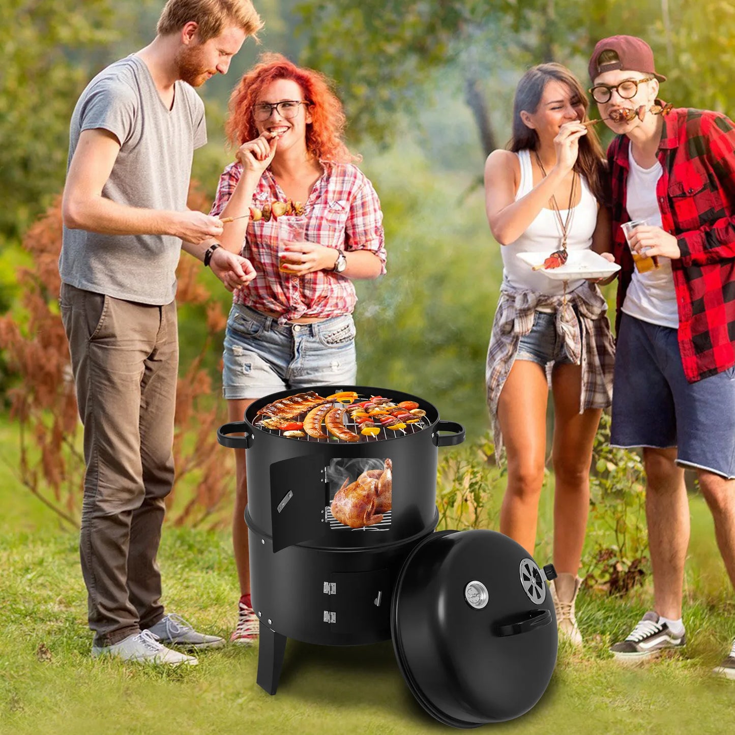 Three In One Smoked Grill Vertical Portable Smoker For Camping