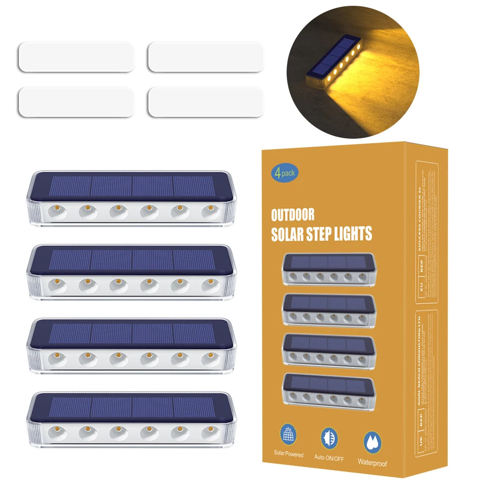 4 Pack Outdoor Solar LED Step Lights IP68 Waterproof Deck Stair Lights