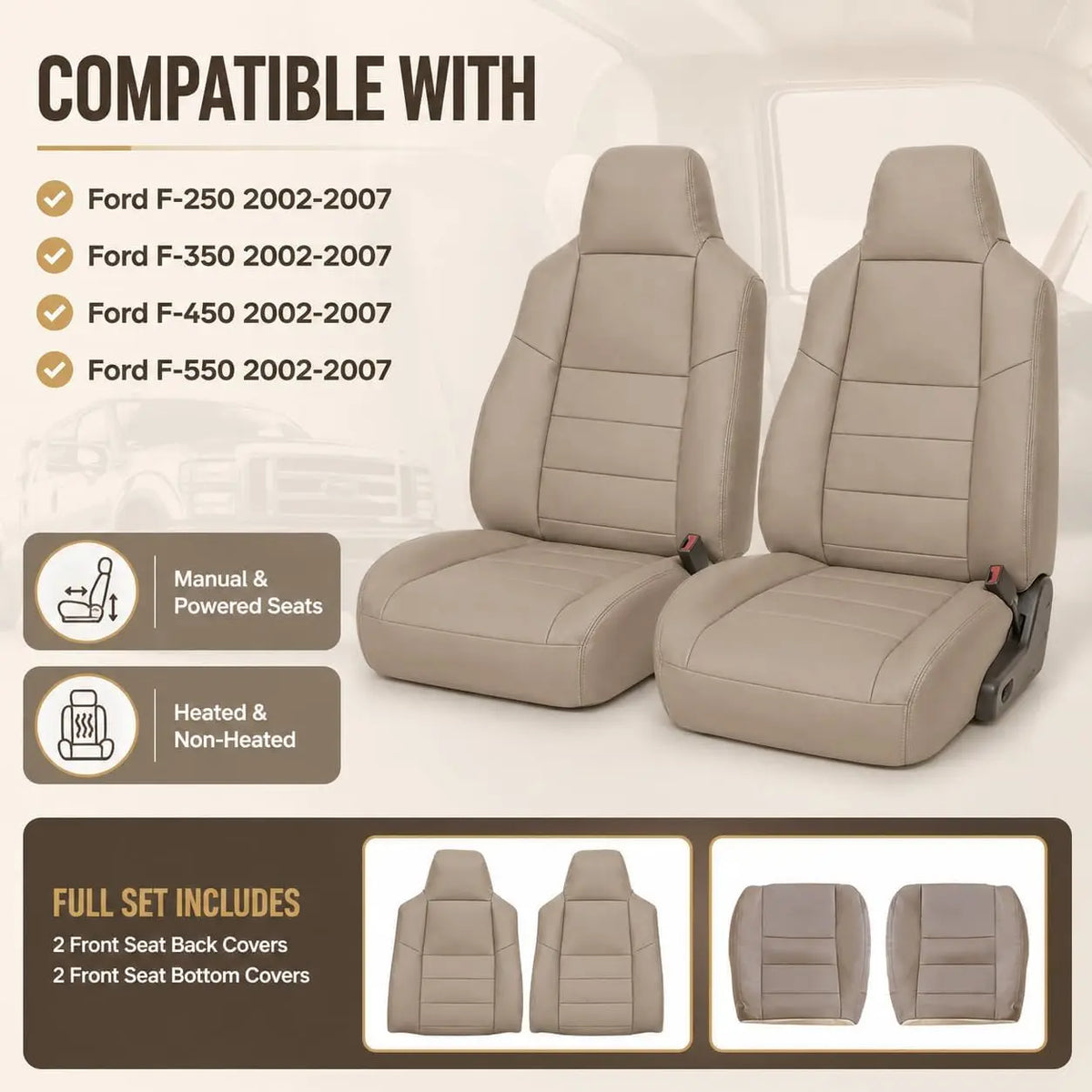 Front Microfiber Leather Car Seat Covers For Ford F250
