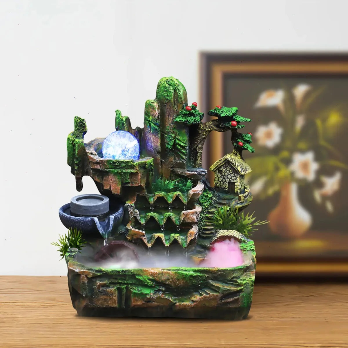 Bymaocar Rockery Indoor Fountain With LED Lamp And Atomization Effect