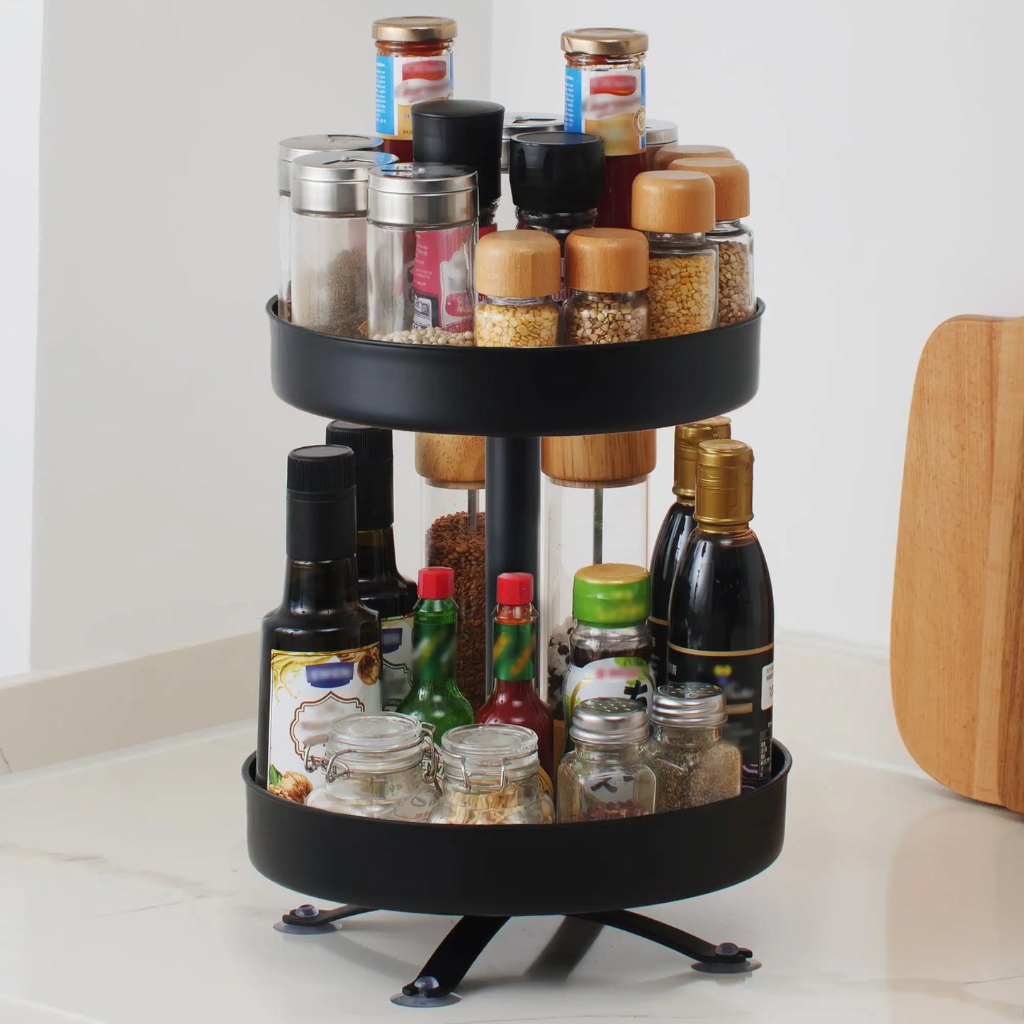 Two Tier Rotating Spice Rack Organizer for Kitchen Counter