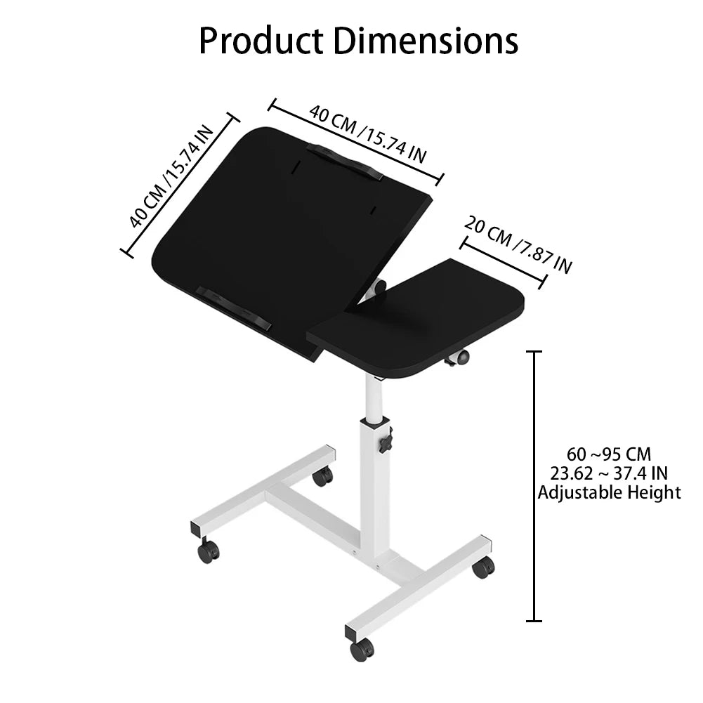 Movable Overbed Table With Wheels, Adjustable Height Overbed Table, Rolling Tray Table, Medical Bedside Desk For Home Office