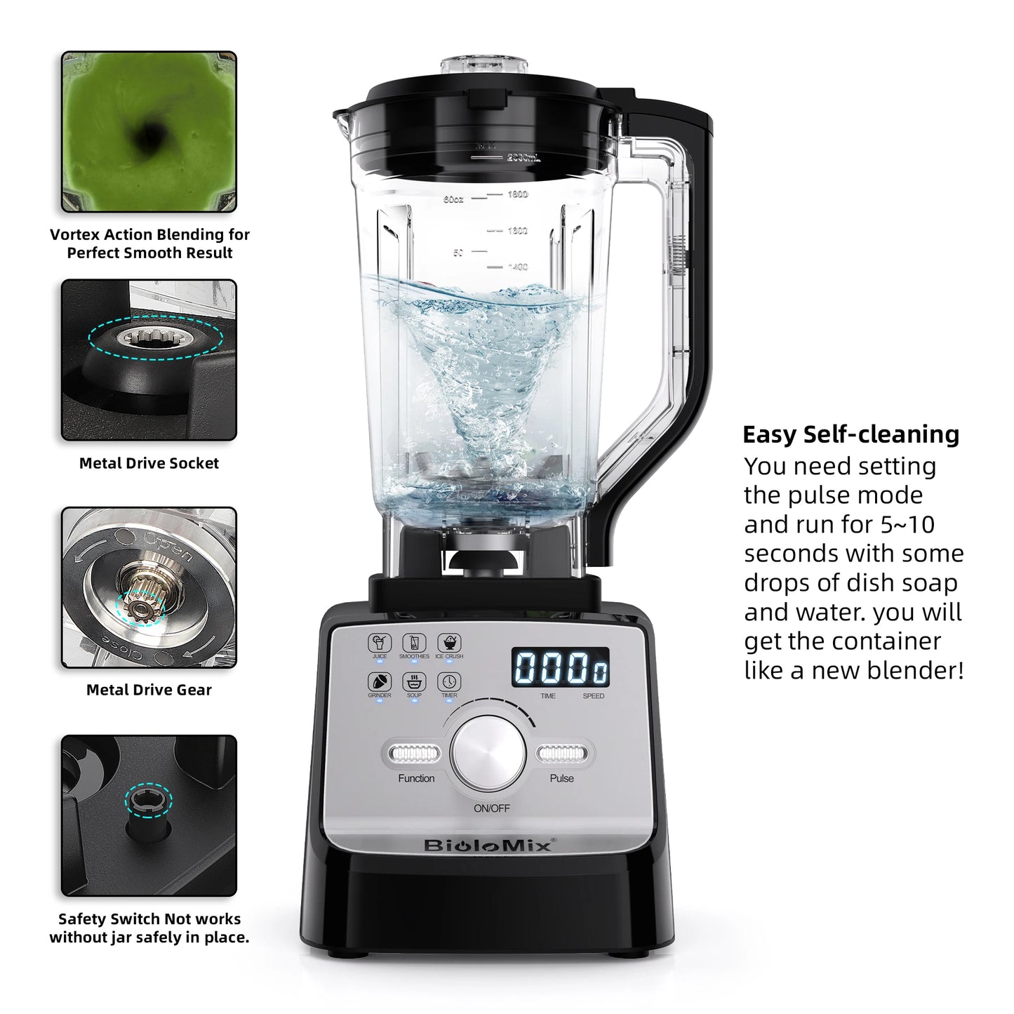 Biolomix Professional Blender With Smart Timer 2200W Power Mixer