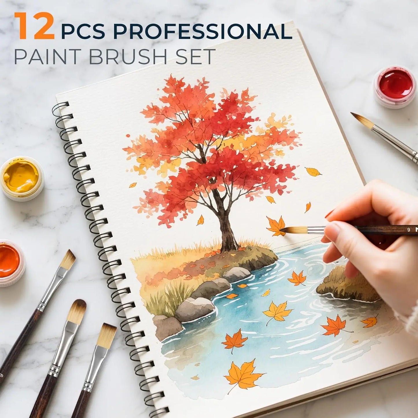 12 Piece Artist Paint Brush Set For Acrylic Oil Watercolor