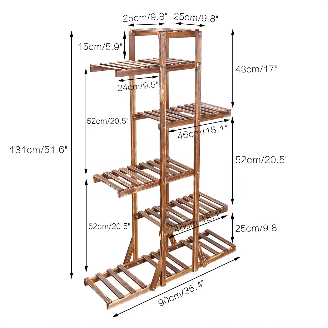 BINGOPAW 6 Tier Wooden Plant Stand Carbonized Display Rack