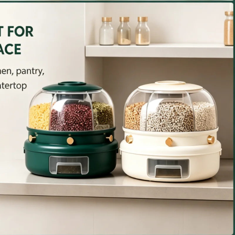 ONENOBLE Rotating Cereal Dispenser With Six Compartments And Pullout Tray