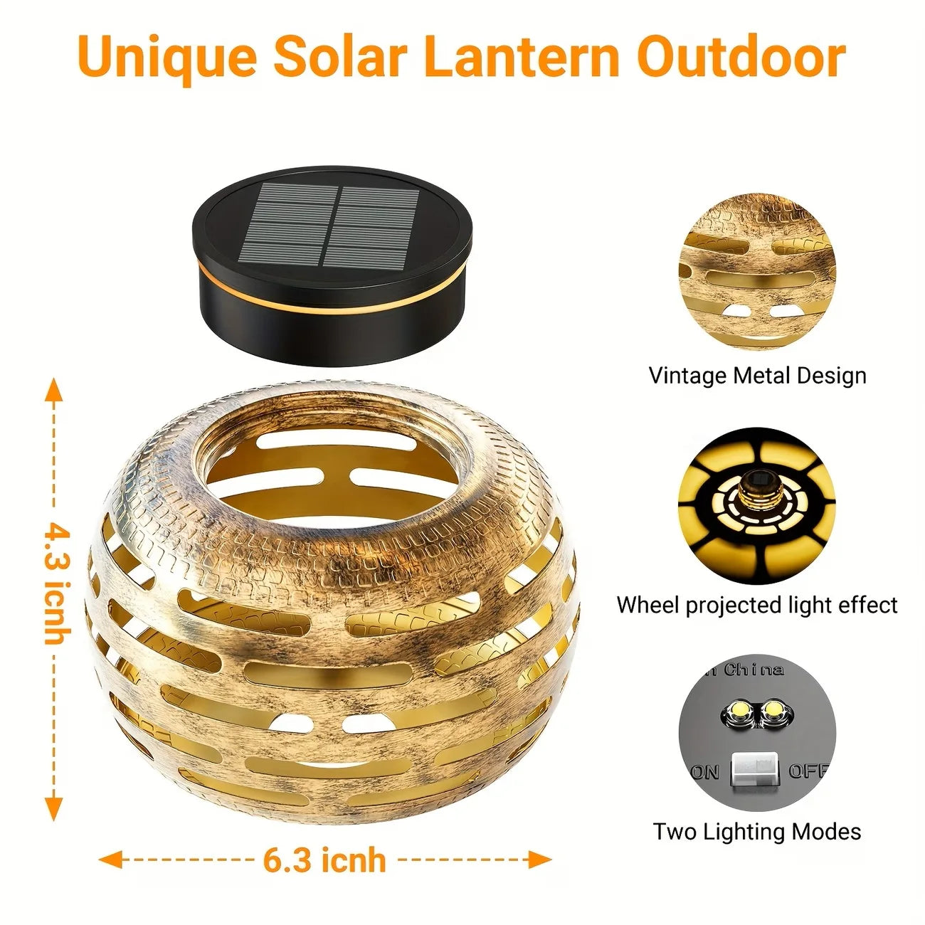 Hollow Out Retro Metal Solar Lanterns Outdoor LED Garden Decor