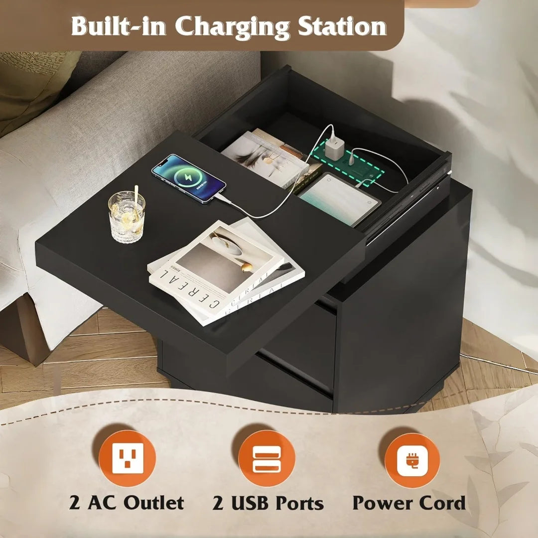 GALAXHERO Smart Nightstand With LED Lighting And Charging Station