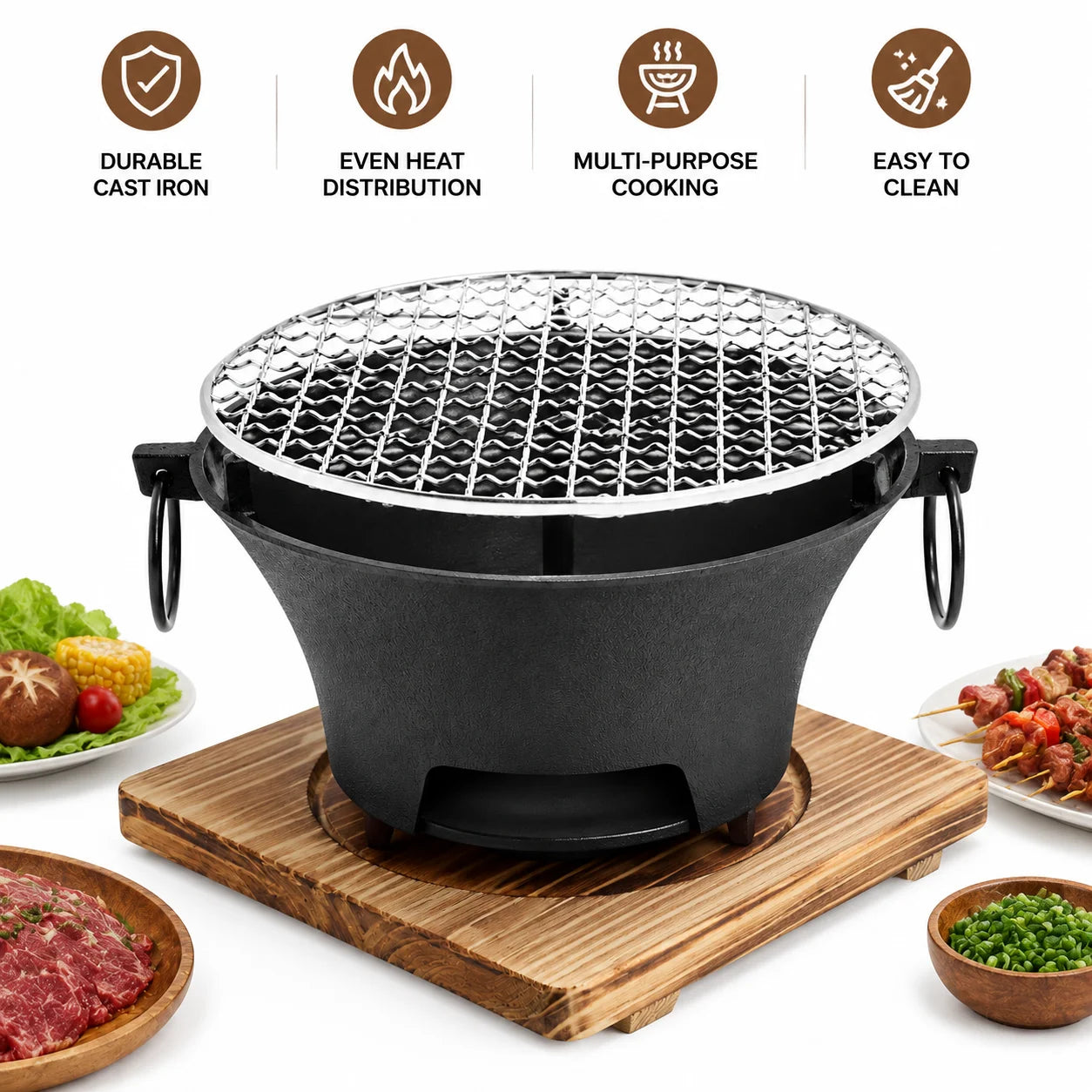 KL1 Portable Charcoal Grill Tabletop BBQ Cast Iron Body