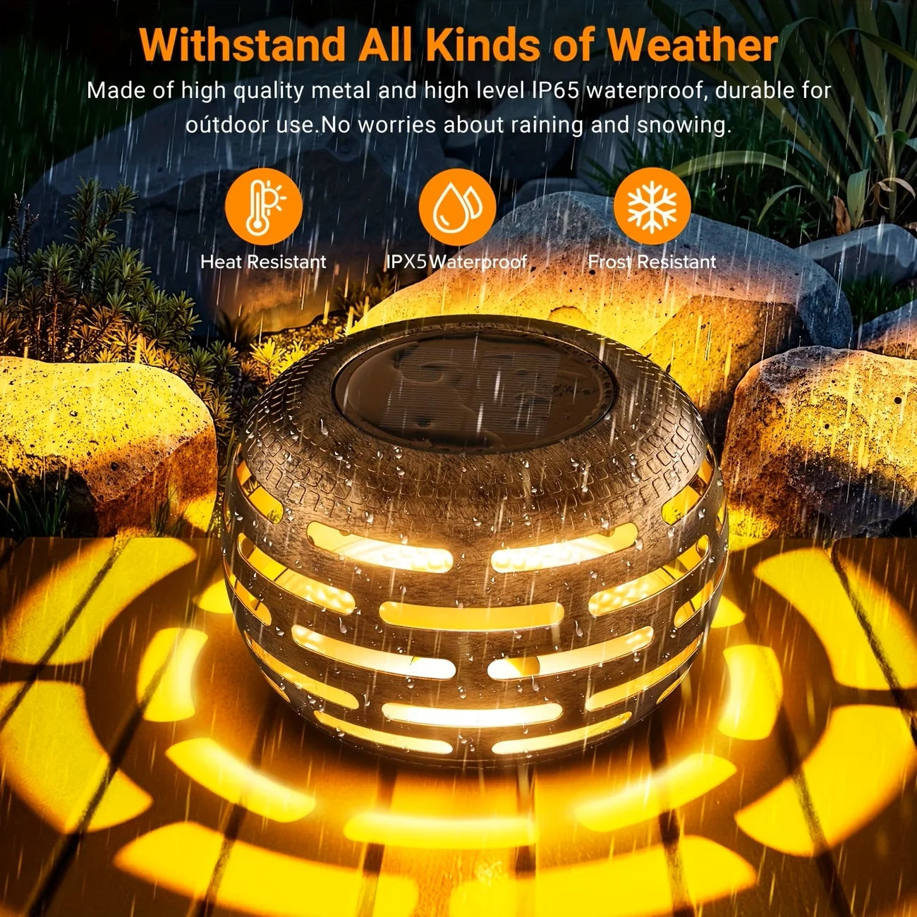 Hollow Out Retro Metal Solar Lanterns Outdoor LED Garden Decor