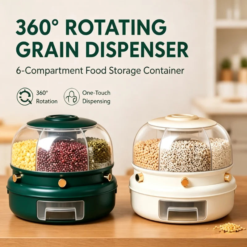 ONENOBLE Rotating Cereal Dispenser With Six Compartments And Pullout Tray