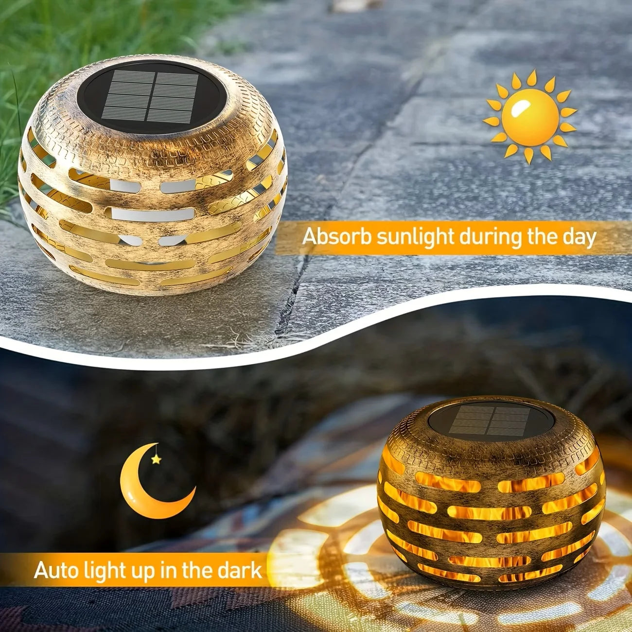 Hollow Out Retro Metal Solar Lanterns Outdoor LED Garden Decor