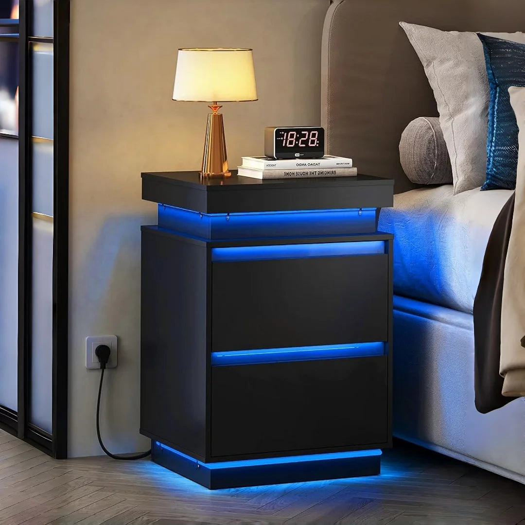 GALAXHERO Smart Nightstand With LED Lighting And Charging Station