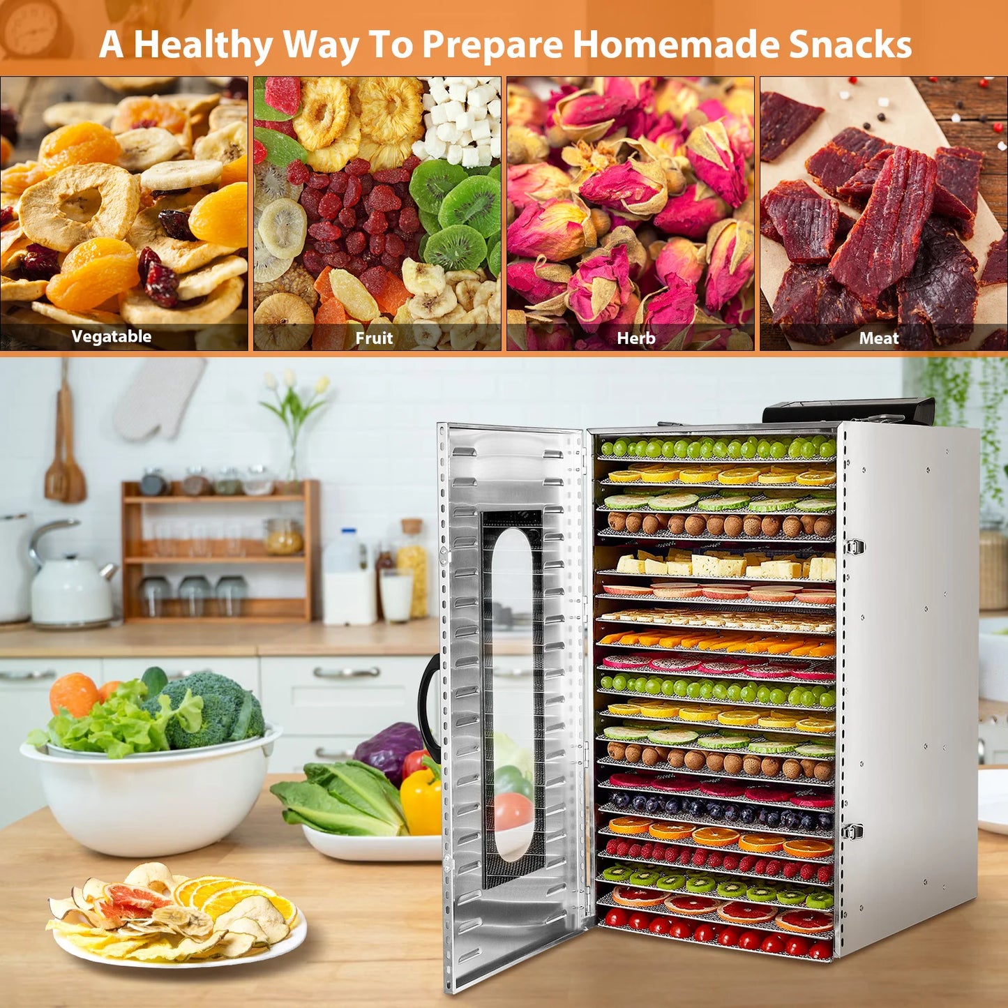 SHICUO Commercial Food Dehydrator 20 Tray Stainless Steel 110V