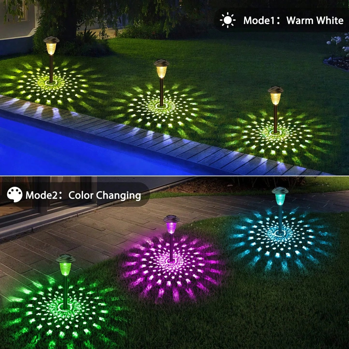 Solar Pathway Lights RGB Color Changing and Warm White Outdoor