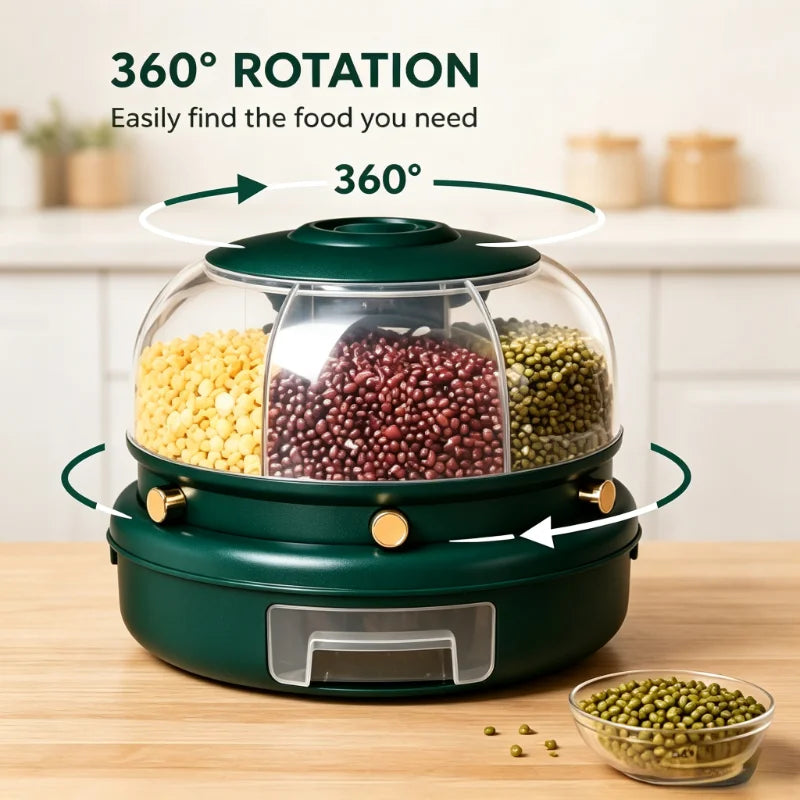 ONENOBLE Rotating Cereal Dispenser With Six Compartments And Pullout Tray