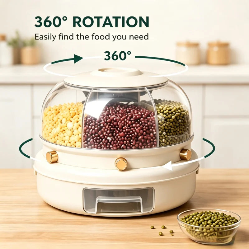 ONENOBLE Rotating Cereal Dispenser With Six Compartments And Pullout Tray