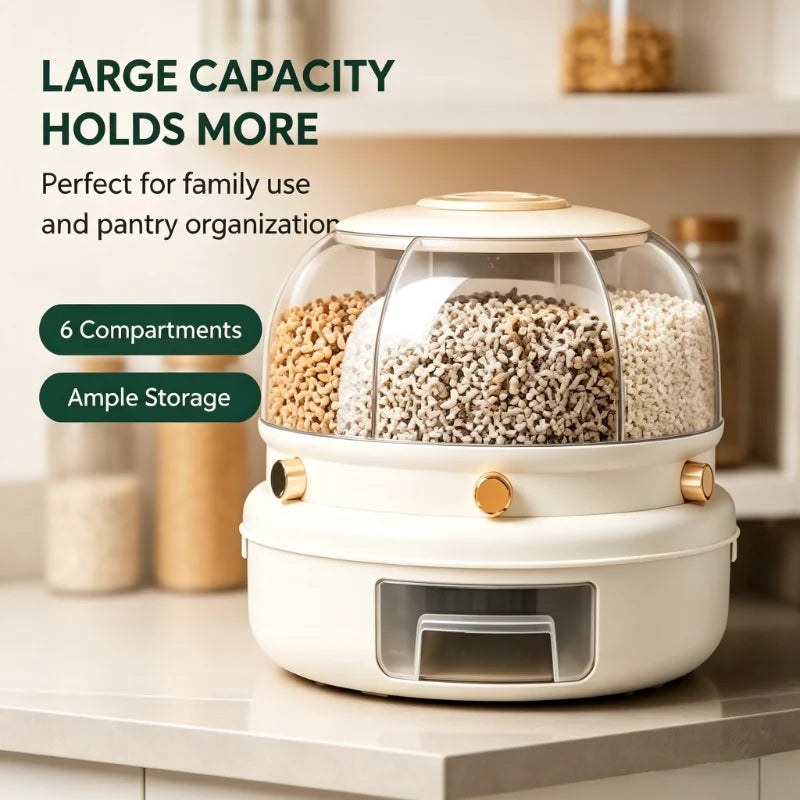 ONENOBLE Rotating Cereal Dispenser With Six Compartments And Pullout Tray