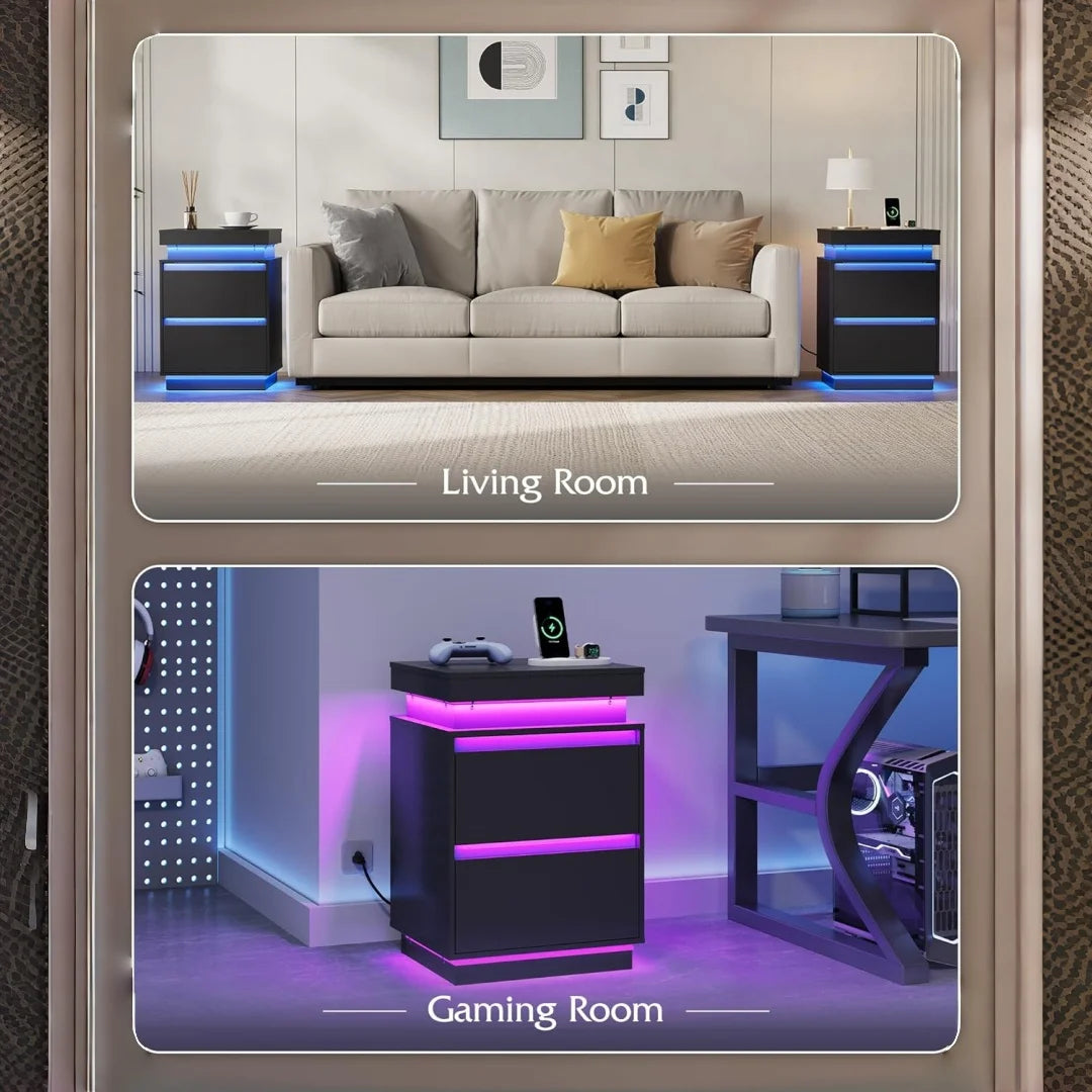 GALAXHERO Smart Nightstand With LED Lighting And Charging Station