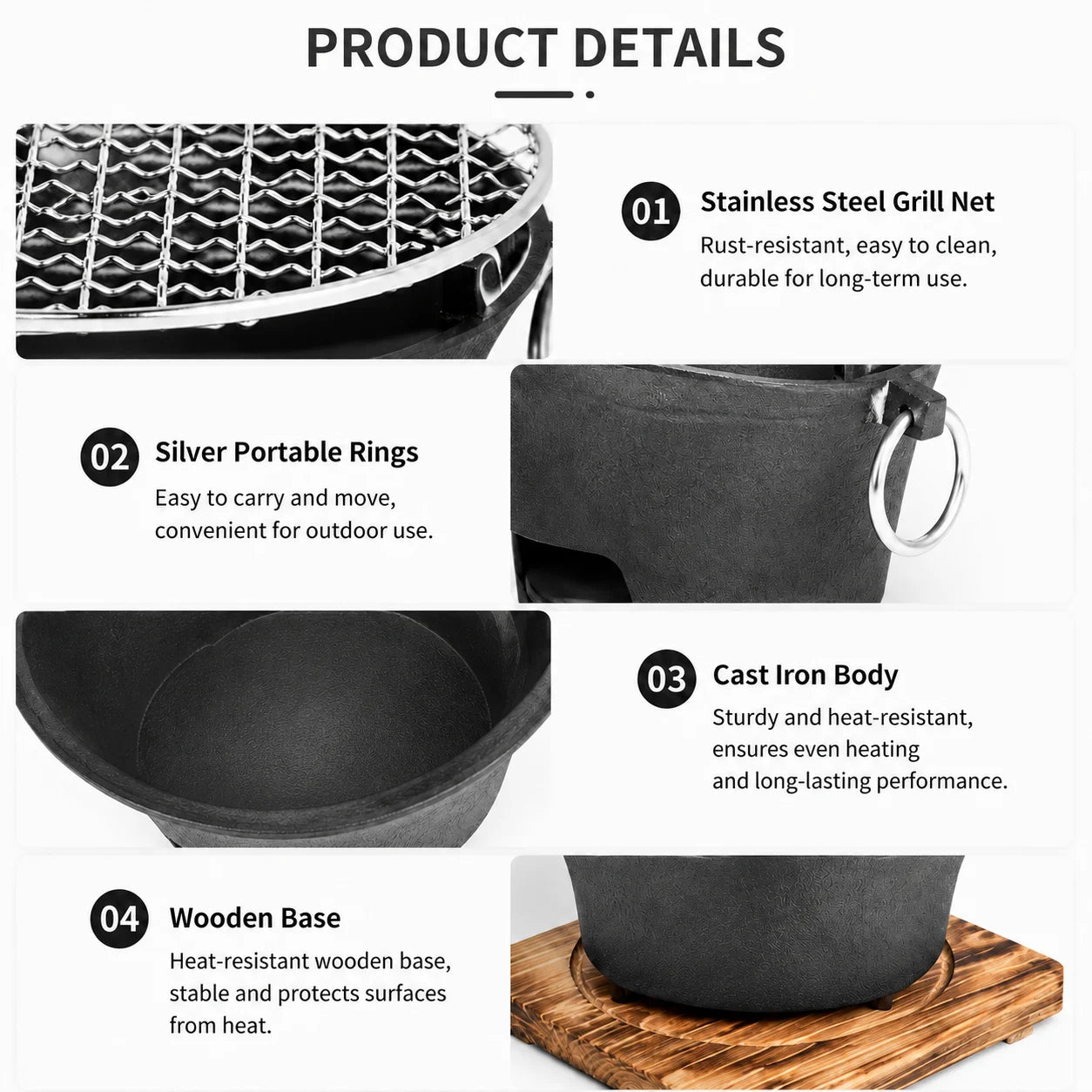 KL1 Portable Charcoal Grill Tabletop BBQ Cast Iron Body