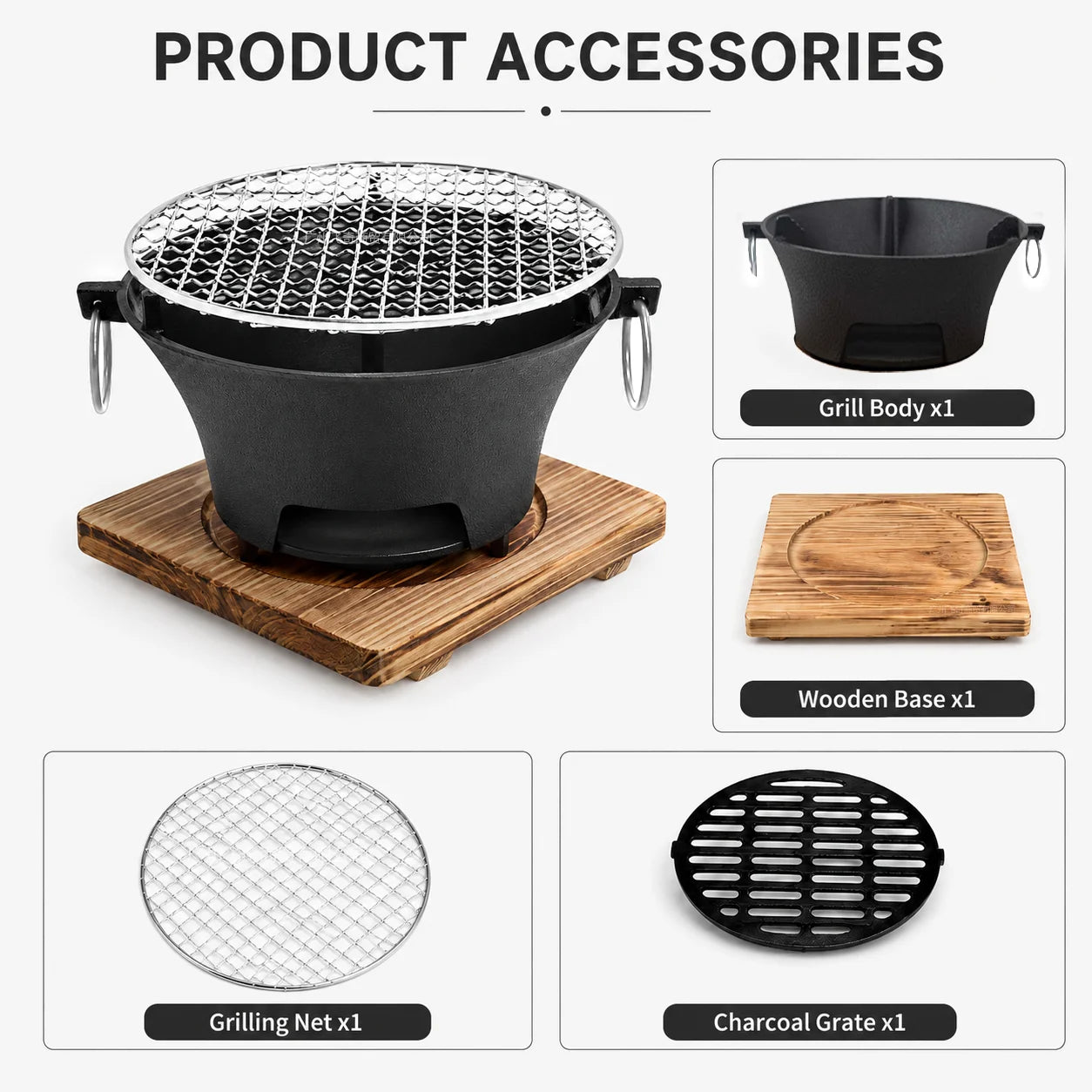 KL1 Portable Charcoal Grill Tabletop BBQ Cast Iron Body