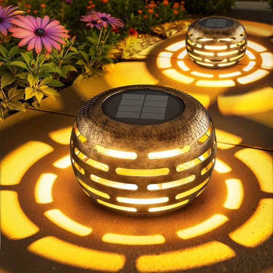 Hollow Out Retro Metal Solar Lanterns Outdoor LED Garden Decor
