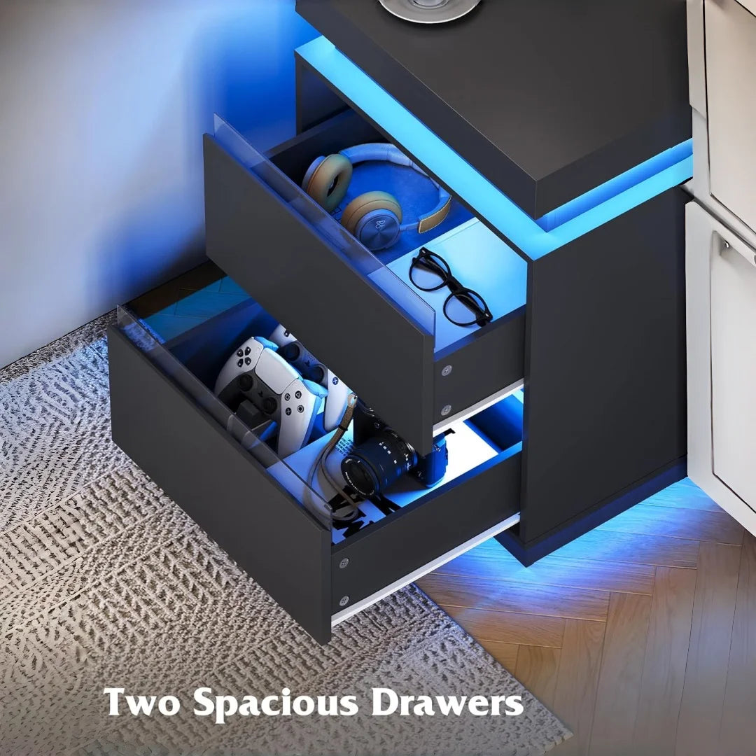 GALAXHERO Smart Nightstand With LED Lighting And Charging Station