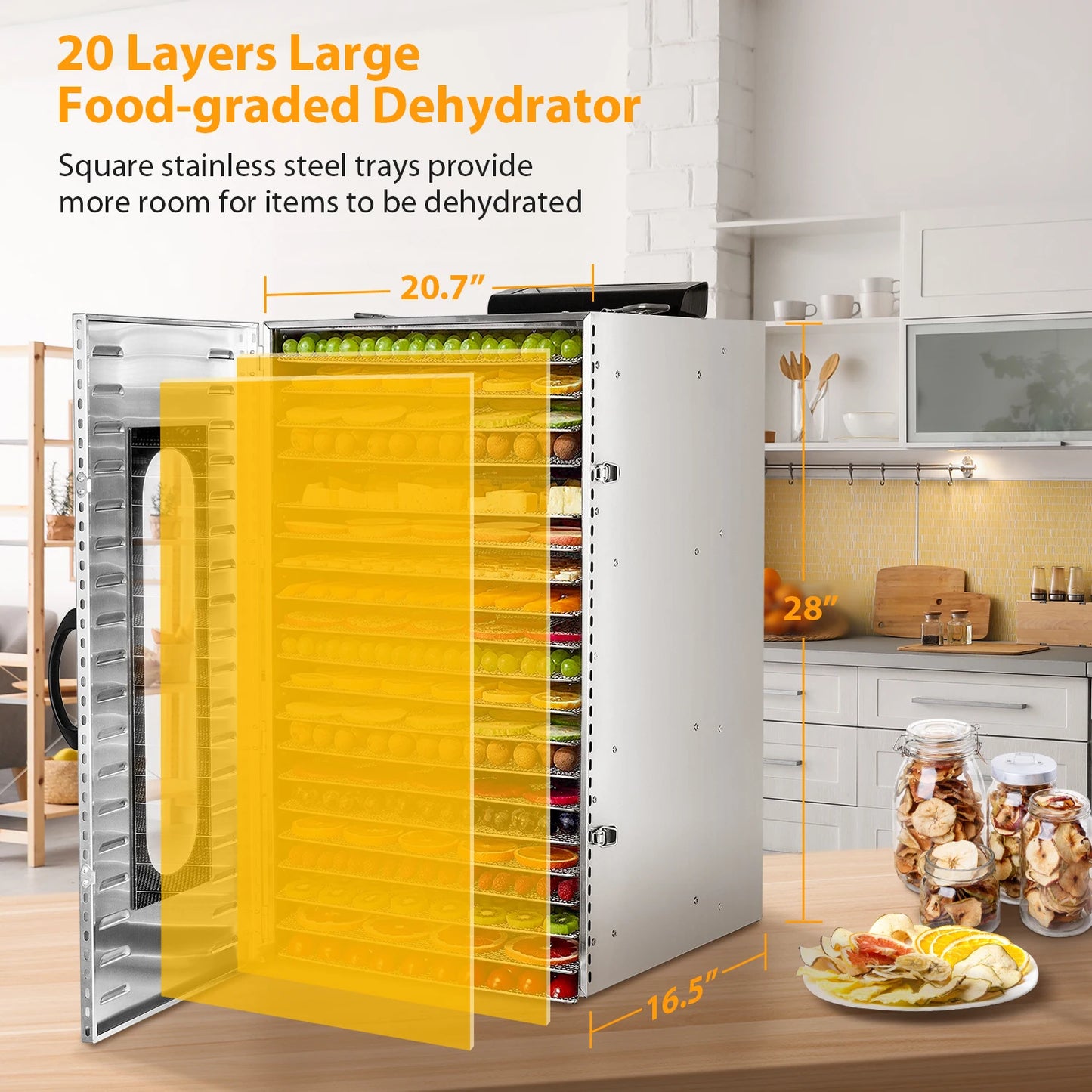 SHICUO Commercial Food Dehydrator 20 Tray Stainless Steel 110V