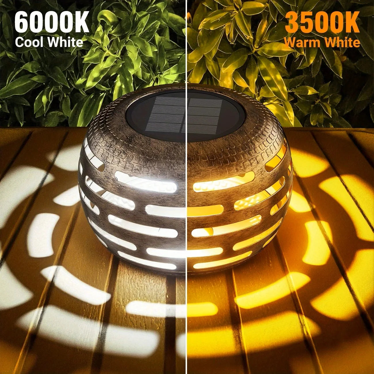 Hollow Out Retro Metal Solar Lanterns Outdoor LED Garden Decor