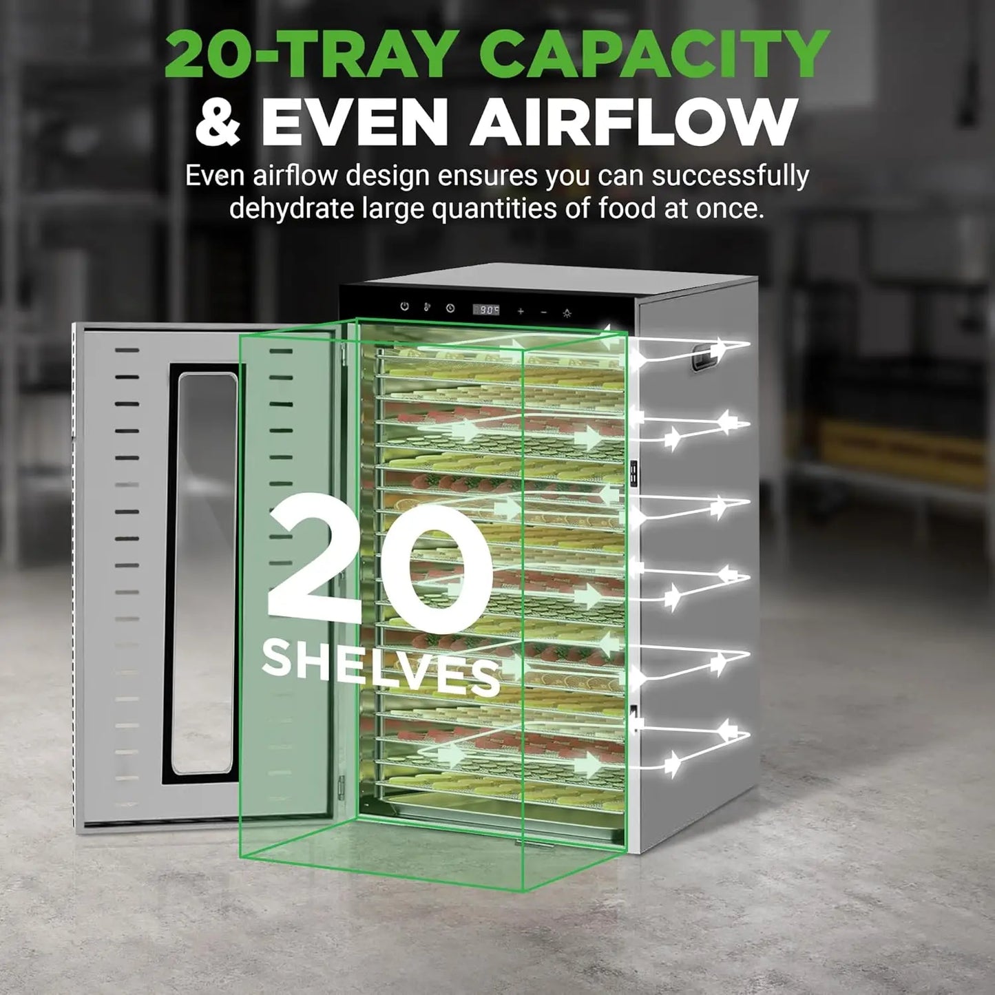 SHICUO Commercial Food Dehydrator 20 Tray Stainless Steel 110V