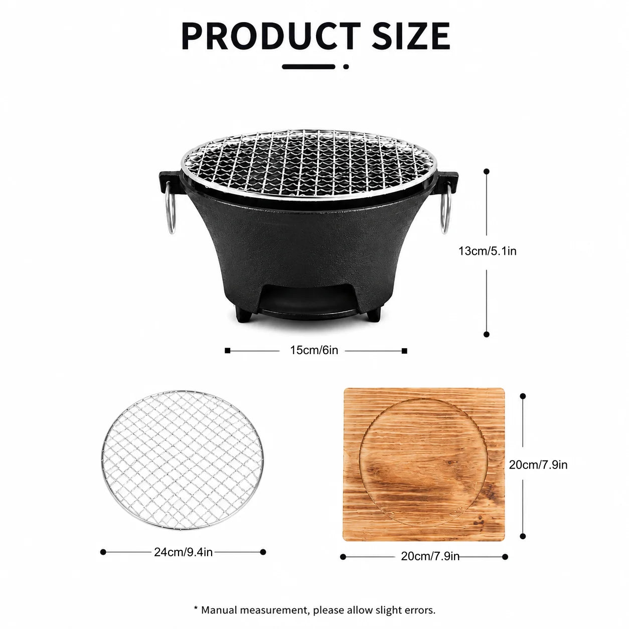 KL1 Portable Charcoal Grill Tabletop BBQ Cast Iron Body