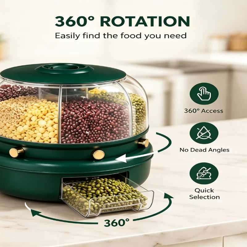 ONENOBLE Rotating Cereal Dispenser With Six Compartments And Pullout Tray