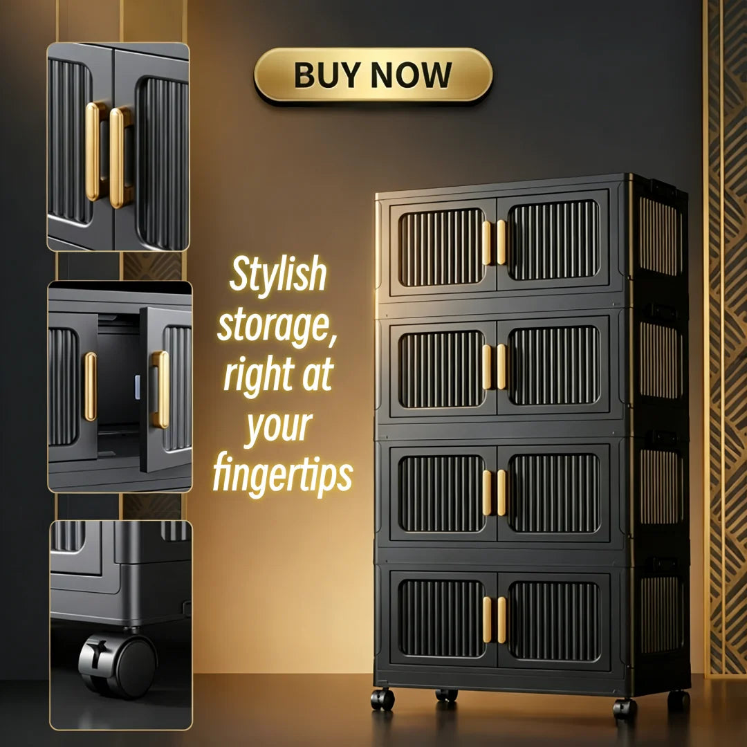 ONENOBLE Folding Storage Cabinet Modular Stackable with Ventilated Doors