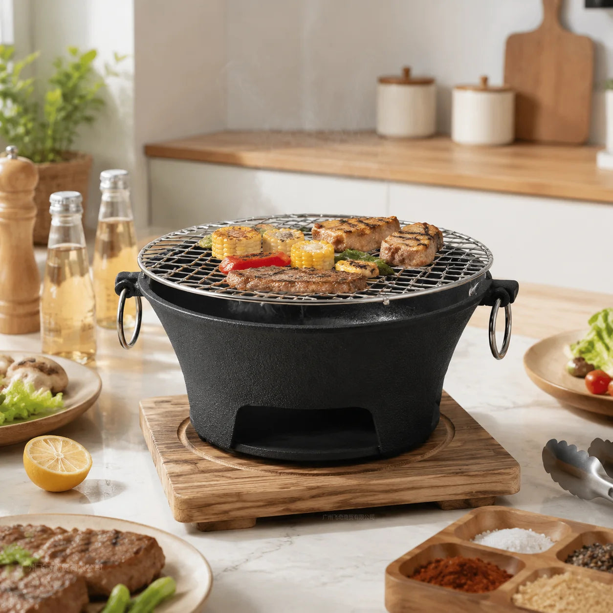 KL1 Portable Charcoal Grill Tabletop BBQ Cast Iron Body