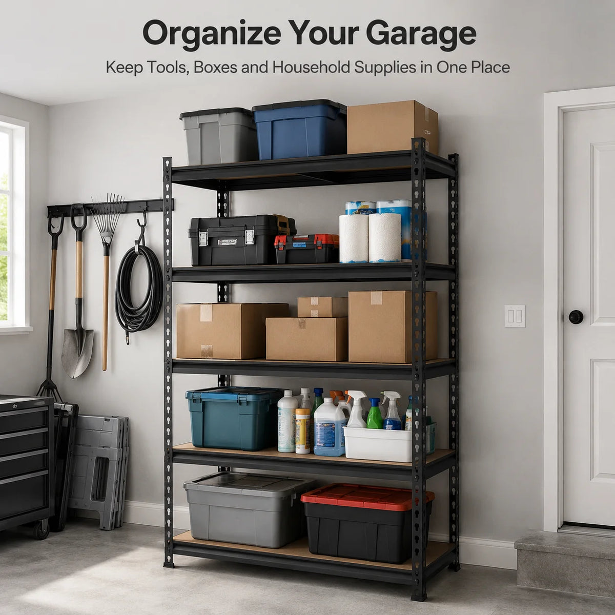 Heavy Duty Metal Storage Rack With Five Adjustable Tier Shelves