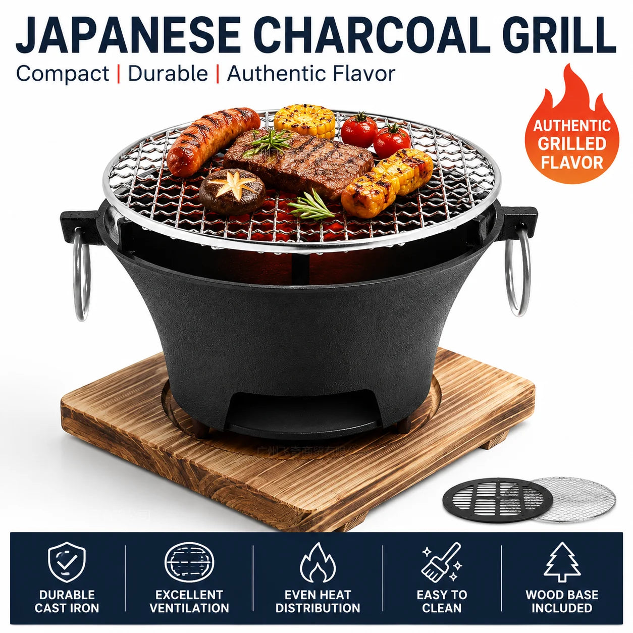 KL1 Portable Charcoal Grill Tabletop BBQ Cast Iron Body