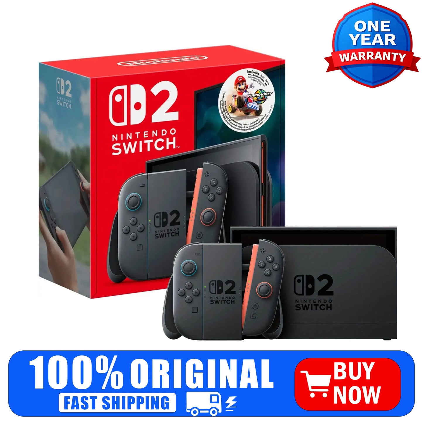 Nintendo Switch 2 Mario Kart World Bundle Console - HK Version with Charger US Plug Adapter