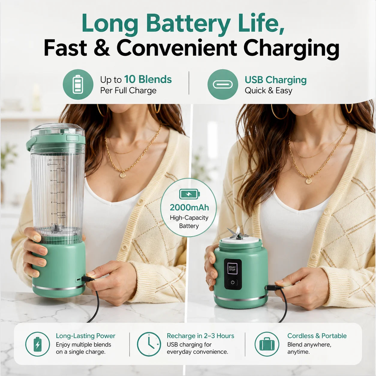 Portable USB-C Cordless Blender For Shakes And Smoothies
