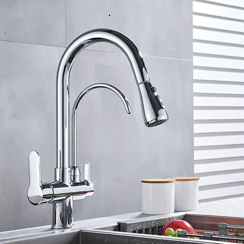 Gold /Black/Chrome Kithcen Purified Faucet Pull Out Water Filter Tap 2/3 Way Torneira Hot Cold Mixer Sink Crane Kitchen Drink